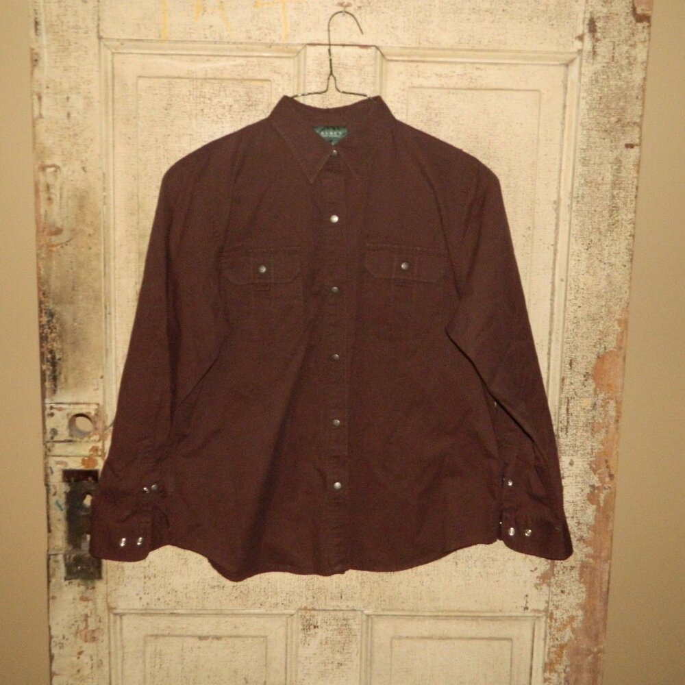 Lauren Ralph Lauren Snap Front Womens Blouse Size L (FF-36)